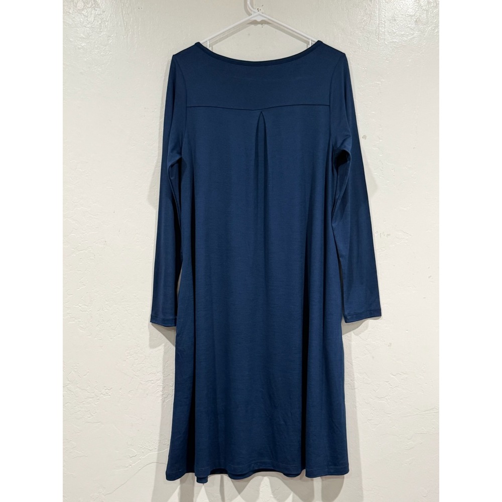 Wool& Rowena Swing Dress Navy Blue Merino Wool Long Sleeve Midi Pockets M-Long - Picture 3 of 5